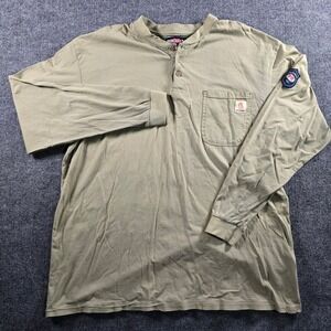 Bocomal FR Shirt Mens 2XL Olive Green Flame Resistant Long Sleeve Henley CAT2